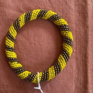 Yellow and Brown Spiral Beaded Bracelet